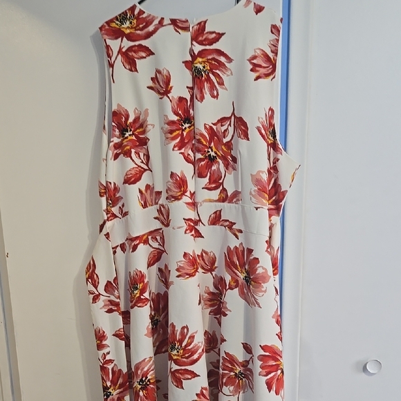 Floral Sleeveless Dress - Red and White - Picture 4 of 4